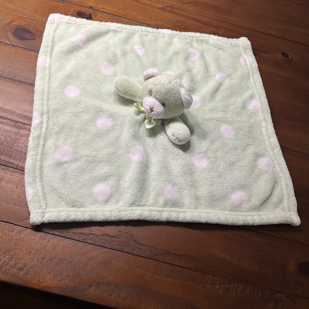 Blankets & Beyond Bear Lovey Security Blanket Green White Polka Dot Replacement